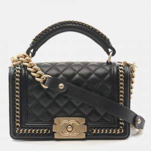 Chanel Black Lambskin Leather Boy Flap Shoulder Bag