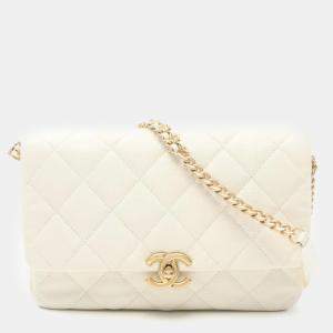 Chanel White Caviar Leather Shoulder Bag