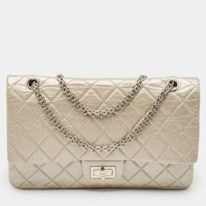 Chanel Silver Quilted Aged Leather 227 Reissue 2.55 Flap Bag