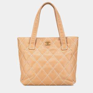 Chanel Nude Brown Leather Wild Stitch Handbag