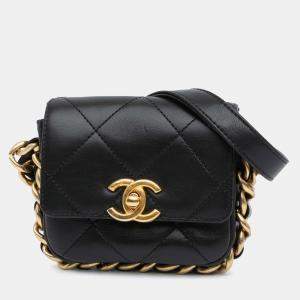 Pre Owned Chanel Black Leather Mini Quilted Framing Chain Flap Bag