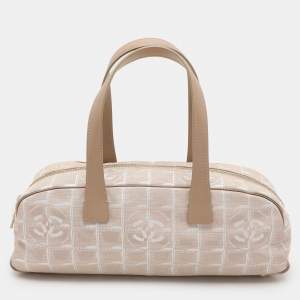 Pre Owned Chanel Beige Nylon CC Logo Travel Line Bowler Bag