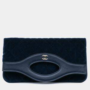 Chanel Blue Quilted Velvet 31 Clutch