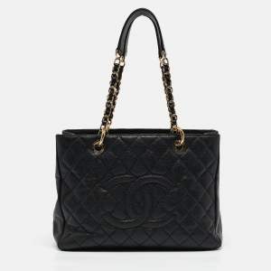 Pre Owned Chanel Black Quilted Caviar Leather Grand Shopping Tote