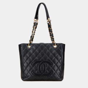  Chanel Black Caviar Petite Shopping Tote Bag