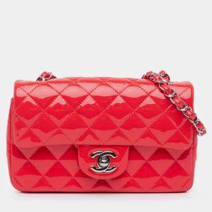 Pre Owned Chanel Red Mini Rectangular Classic Patent Single Flap