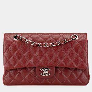 Chanel Red Caviar Leather Medium Classic Double Flap Shoulder Bag