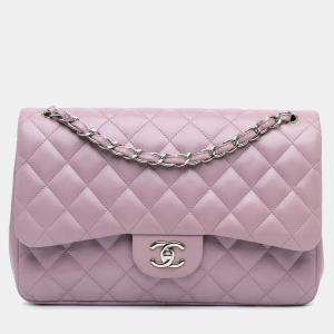 Chanel Purple Lambskin Leather Jumbo Classic Double Flap Shoulder Bag