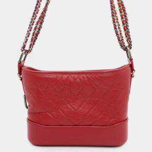 Chanel Red Leather Gabrielle Small Hobo Chain Shoulder Bag