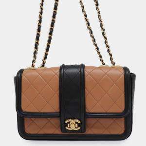 Chanel Matelasse Single Flap Chain Beige/Black Lambskin Shoulder Bag