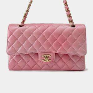 Chanel Gradation Light Pink Goatskin Leather Classic Double Flap Shoulder Bag 