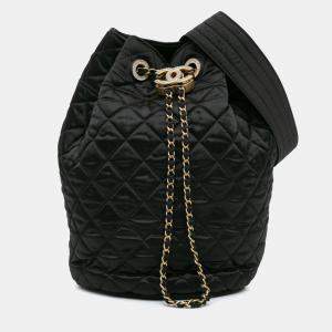 Chanel Black Nylon CC Drawstring Sling Bag