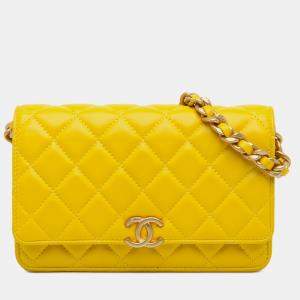 Chanel Yellow Lambskin Leather Wallet on Chain