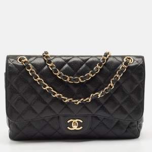 Chanel Black Quilted Caviar Leather Jumbo Classic Double Flap Bag