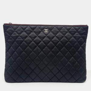 Pre Owned Chanel Black Leather Large Clutch