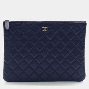 Pre Owned Chanel Navy Blue Leather New Medium Clutch