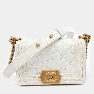 مملوكة مسبقًا Chanel White Leather Boy Mini Shoulder Bag