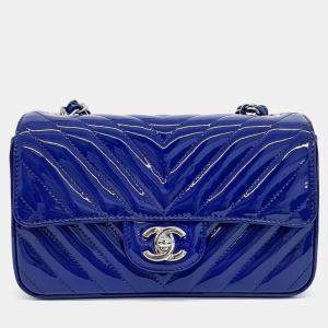 Chanel Blue Patent Leather Chevron Classic Mini Crossbody Bag