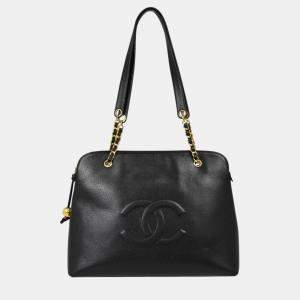 Chanel Black Leather Chain Tote Bag 