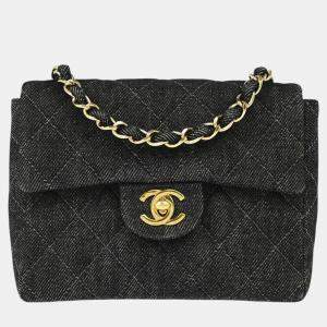 Chanel Black Denim Mini Classic Square Flap Shoulder Bag