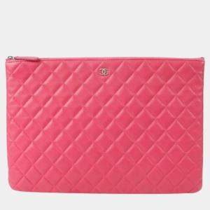 Chanel Pink Lambskin Large O-Case Clutch Bag