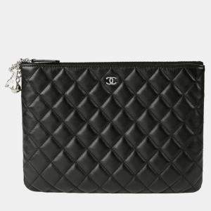 Chanel Black Leather New Medium CC Logo Clutch