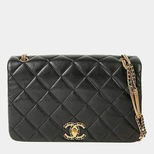 Chanel Black Lambskin Leather Flap Chain Shoulder Bag