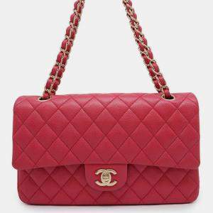 Chanel Pink Caviar Leather Medium Double Flap Chain Shoulder Bag 