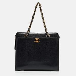 Pre Owned Chanel Black Caviar Leather CC Chain Tote