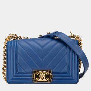 Chanel Blue Chevron Lambskin Small Boy Flap Bag