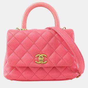 Chanel Pink  Caviar and Lizard Embossed Extra Mini Coco Top Handle Bag