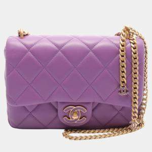 Chanel Purple Lambskin Leather Flap Shoulder Bag