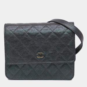 Chanel Black Caviar Leather Square Wallet on Chain