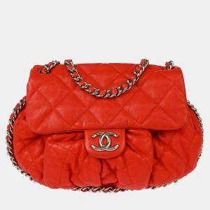 Chanel Red Lambskin Around Chain Shoulder Bag