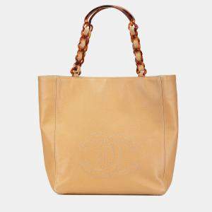 Chanel Caramel Caviar Leather Tortoise Chain Tote Bag