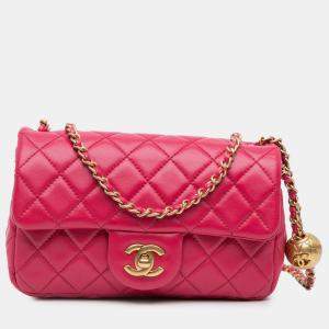 Chanel Pink Lambskin Mini Rectangular Pearl Crush Flap Bag