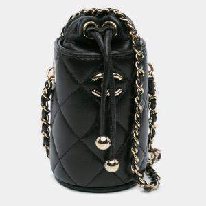Chanel Black Lambskin Leather Drawstring Bucket Bag