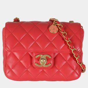 Chanel Red Quilted Lambskin Coco Pins Mini Flap Bag