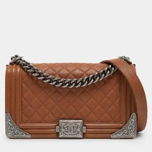 Pre Owned Chanel Brown Quilted Leather Medium Paris Dallas Boy Flap Bag