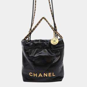 Chanel Black Shiny Calf Leather Mini 22 Shoulder Bag