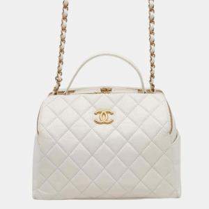 Chanel White Aged Calf Leather Bowling Bag