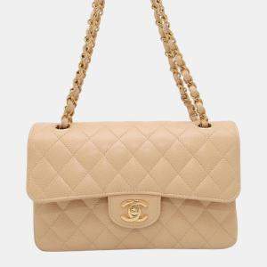 Chanel Beige Caviar Leather Small Classic Double Flap Bag
