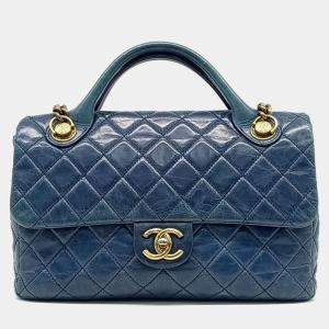 Pre Owned Chanel Blue Leather Vintage Castle Rock Tote Bag