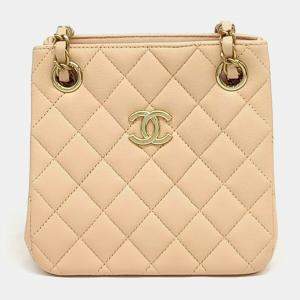 Pre Owned Chanel Beige Leather Classic Mini Bucket Bag
