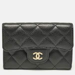 Pre Owned Chanel Black Caviar Leather CC Flap Card Case