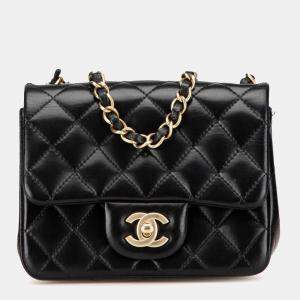 Chanel Black Lambskin Leather Mini Square Classic Single Flap Bag