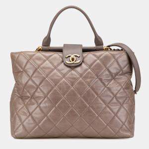Chanel Mocha Glazed Calfskin Gold Bar Tote Bag