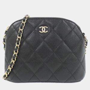 Chanel Black Caviar Quilted Classic Clutch With Chain 