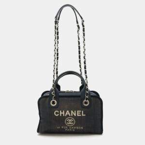 Chanel Navy Denim Deauville Bowling Bag