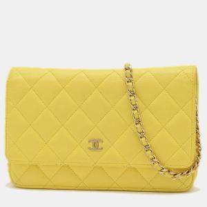 Chanel Yellow Caviar Leather Classic Chain Wallet